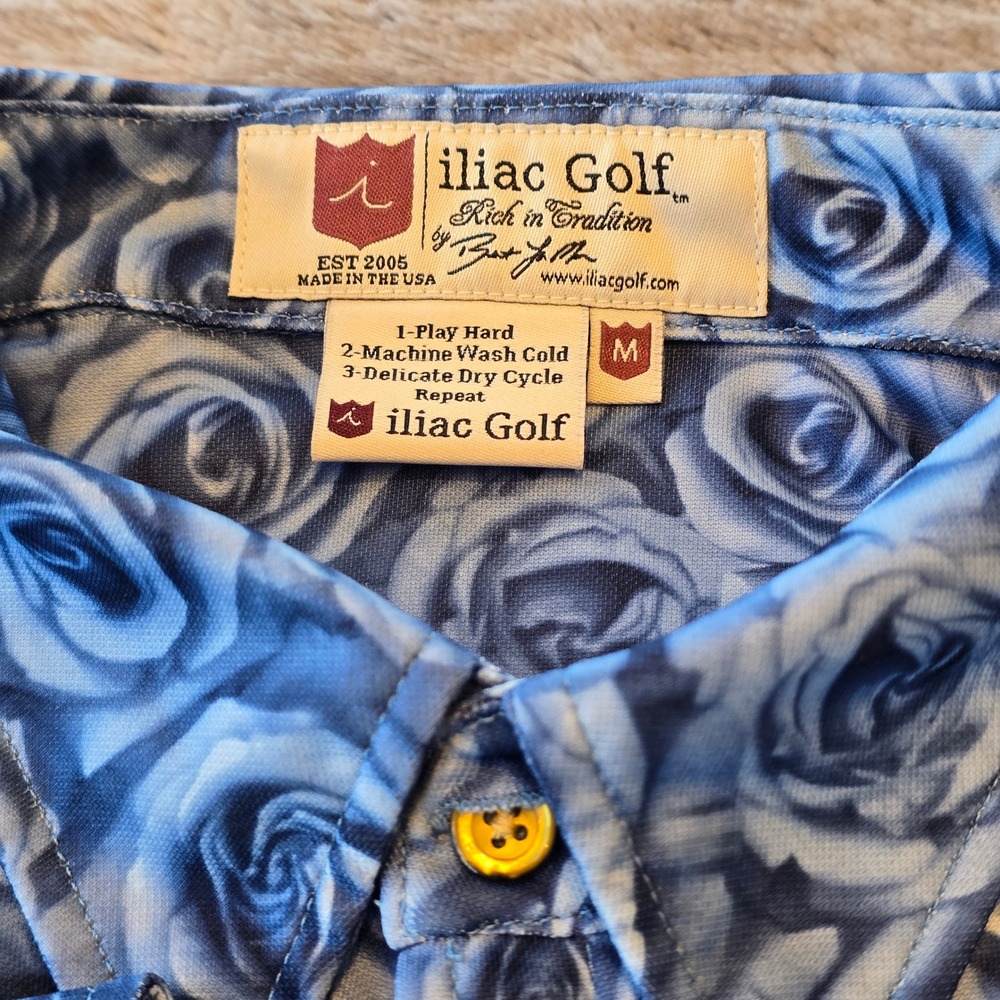 Iliac Golf Mens Blue Rose Floral Performance Shirt Long Sleeve Button Down M - Picture 2 of 6